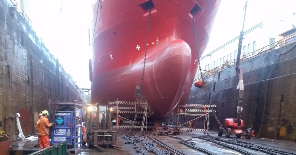 inspection in dry dock at shipyard in Stavanger
